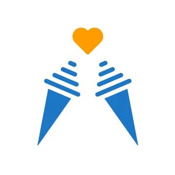 Ice cream love icon solid blue orange style valentine illustration symbol p.. Stock Illustration
