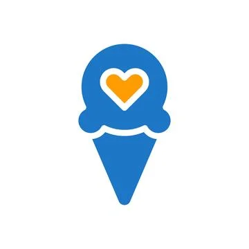Ice cream love icon solid blue orange style valentine illustration symbol p.. 스톡 일러스트