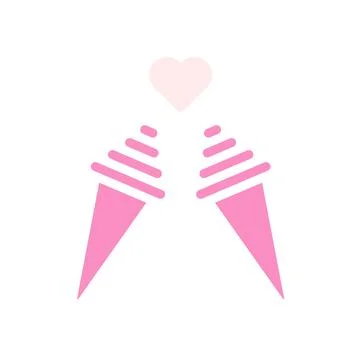 Ice cream love Icon solid pink white style valentine illustration symbol pe.. 스톡 일러스트