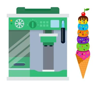 Ice cream machine with ice cream ball tower flat isolated Stock Illustration
