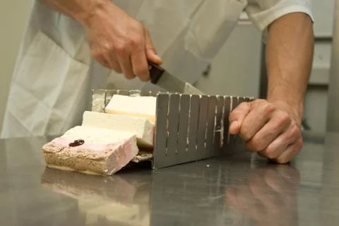 Ice-cream maker at work in his laboratory Stock Photos