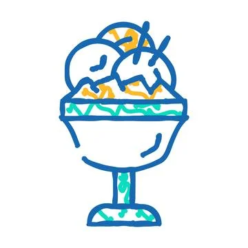 Ice cream mango icon doodle illustration Stock Illustration