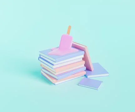 Ice cream melting on stack of notebooks Stock Illustration