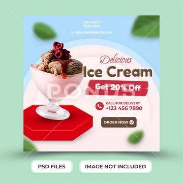 Ice Cream Menu social media post template PSD 템플릿