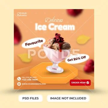 Ice Cream Menu social media post template PSD Template