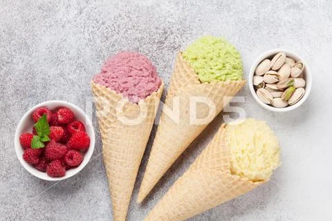 Ice cream with nuts and berries Stock Photos