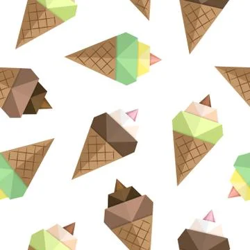 Ice cream origami seamless pattern. For use on wrapping paper, fabric, wallpa Stock Illustration