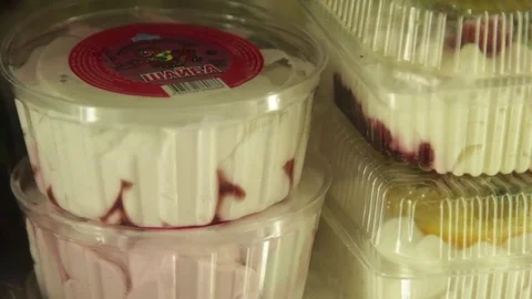 Ice-cream in the package, counter to with ice cream Stock Footage 74504506