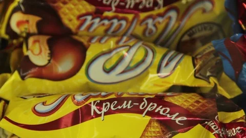 Ice-cream in the package, ice cream cone Stock Footage 74504636