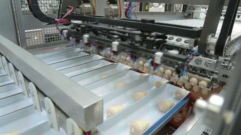 Ice cream packing line, ice-cream packer Stock Footage 74505974