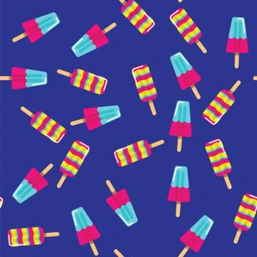 Ice cream pattern on blue background. Summer ice cream on stick on pattern Stock Illustration
