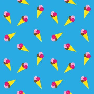 Ice-cream pattern on blue background Stock Illustration