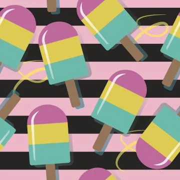 Ice cream pattern on bright background in striped, Illustrazione stock