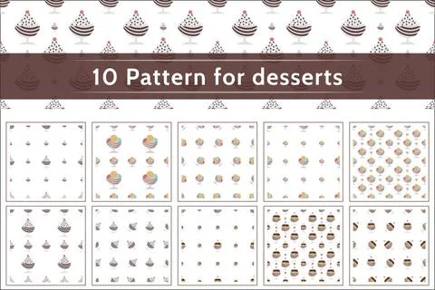 Ice cream pattern collection Set of 10 colored seamless pattern with diffe... Foto stock