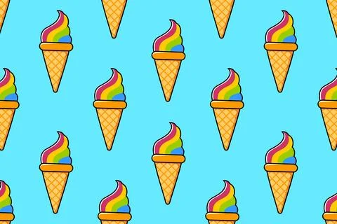 Ice cream pattern. Ice cream cone in a waffle cup. Vector illustration Stock Illustration
