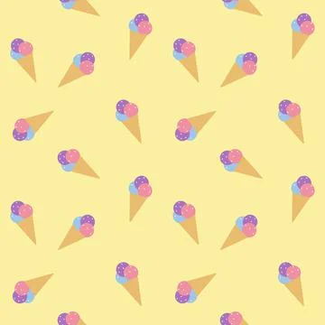 Ice-cream pattern on pastel yellow background Stock Illustration