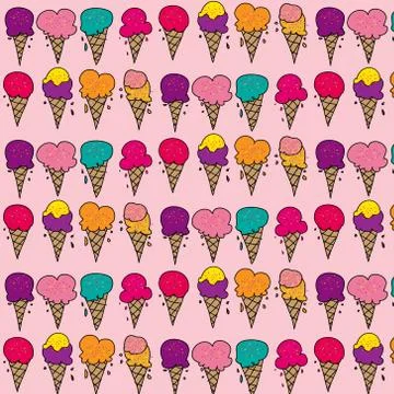 Ice Cream Pattern With Pink Background. Stock Illustration