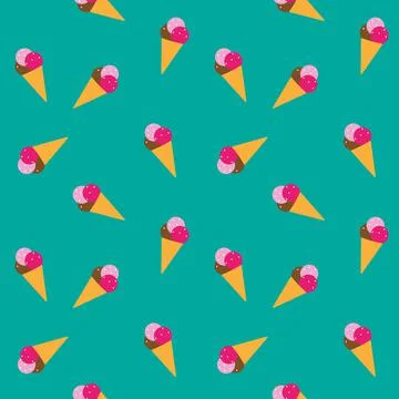 Ice-cream pattern on turquoise background Stock Illustration