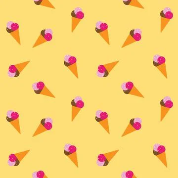 Ice-cream pattern on yellow background Stock Illustration