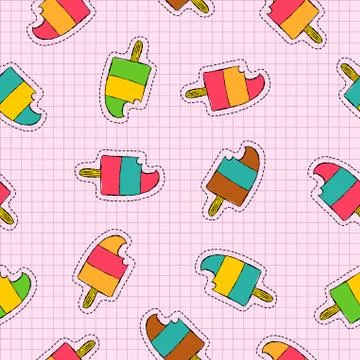 Ice cream popsicle patch icon seamless pattern Illustrazione stock