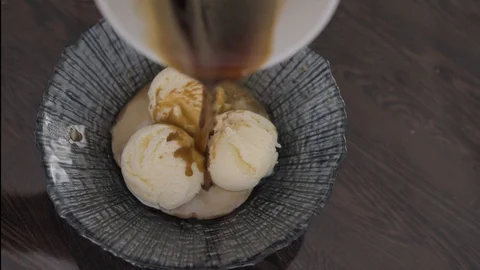 In the ice cream pour coffee Stock Footage 88102526