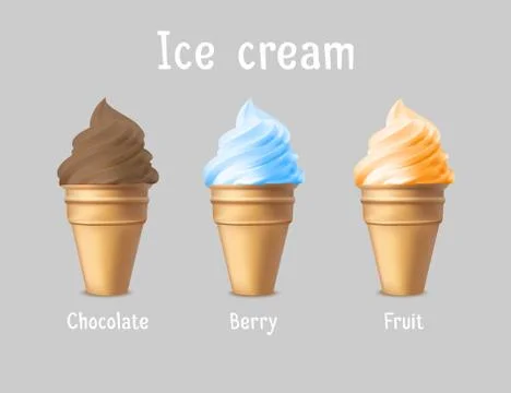 Ice Cream products ad. Vector 3d illustration. Ice cream cones template design Stock Illustration