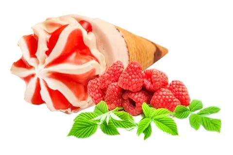 Ice cream  with raspberry Stock Photos