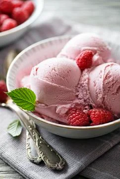 Ice cream with raspberry Stock Photos
