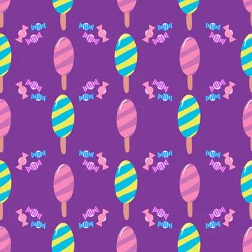Ice cream repeat pattern on purple background design Stock Illustration