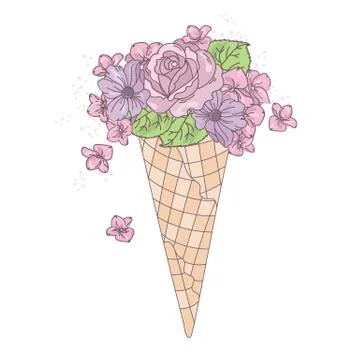 ICE CREAM ROSE Wedding Vector Illustration Set for Print Stock Illustration