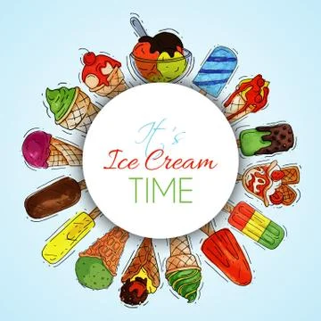 Ice cream round pattern summer natural fresh and cold sweet food vector Illustrazione stock
