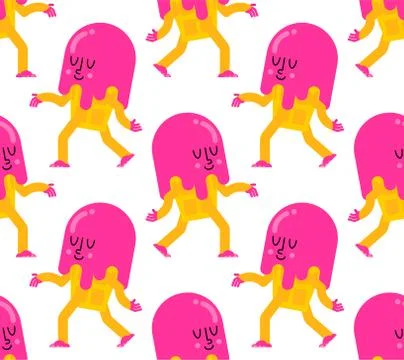 Ice cream run cartoon pattern seamless. Icecream background. vector ornament. Ilustración de archivo