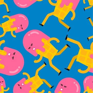 Ice cream run cartoon pattern seamless. Icecream background. vector ornament. 스톡 일러스트