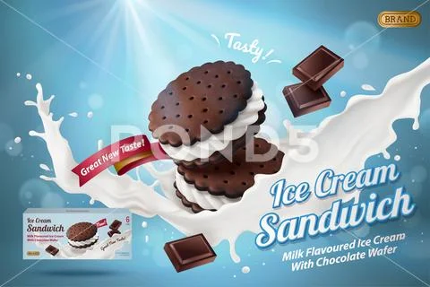 Ice cream sandwich cookie ads Stock Illustration