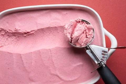 Ice cream scoop close-up. Raspberry ice cream homemade Stock Photos
