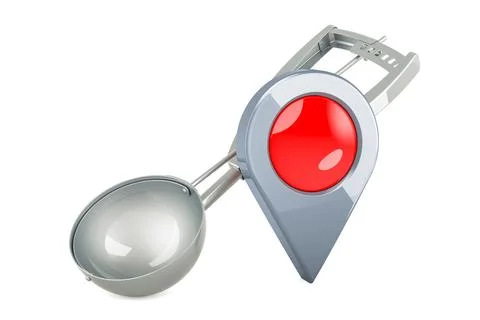 Ice Cream Scoop with map pointer, 3D rendering Stock Illustration