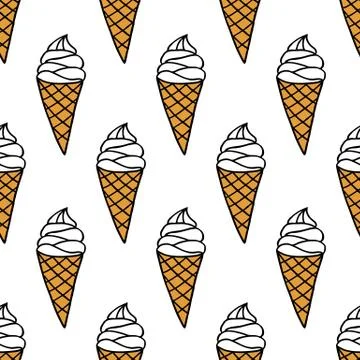Ice cream seamless doodle pattern, vector illustration Stock Illustration