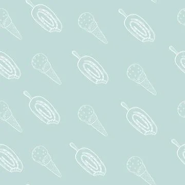 Ice cream seamless pattern on blue background. Hand drawn illustration Stock Illustration
