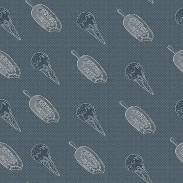 Ice cream seamless pattern on blue background. Hand drawn illustration Stock Illustration