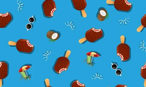 Ice cream seamless pattern on blue background. Stock Illustration