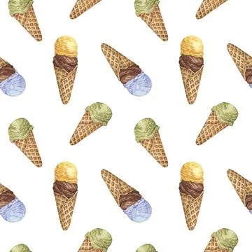 Ice cream seamless pattern. Bubblegum, chocolate, banana, lemon, pistachio or Stock Illustration