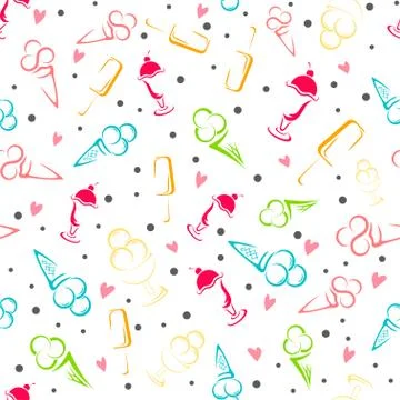 Ice cream seamless pattern. Cartoon Vector background. Stock Illustration