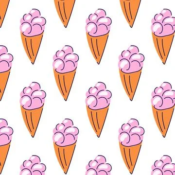 Ice cream seamless pattern in cartoon style. Flat design for grocery, wallpaper Stock Illustration