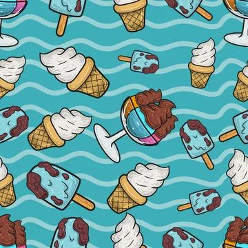 Ice Cream Seamless Pattern in Cartoon Style. Perfect For Background, Backdr.. 스톡 일러스트