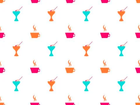 Ice cream seamless pattern, coffee mug. Icons on white background. Vector ill Stock Illustration