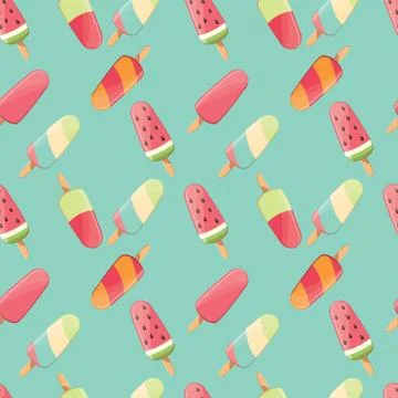 Ice cream seamless pattern, colorful summer background, delicious sweet treats Stock Illustration