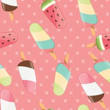 Ice cream seamless pattern, colorful summer background, delicious sweet treats Stock Illustration