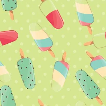 Ice cream seamless pattern, colorful summer background, delicious sweet treats Stock Illustration