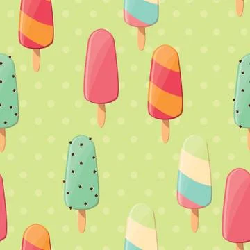 Ice cream seamless pattern, colorful summer background, delicious sweet treats Stock Illustration