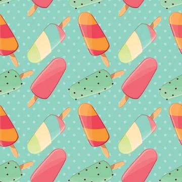 Ice cream seamless pattern, colorful summer background, delicious sweet treats Stock Illustration